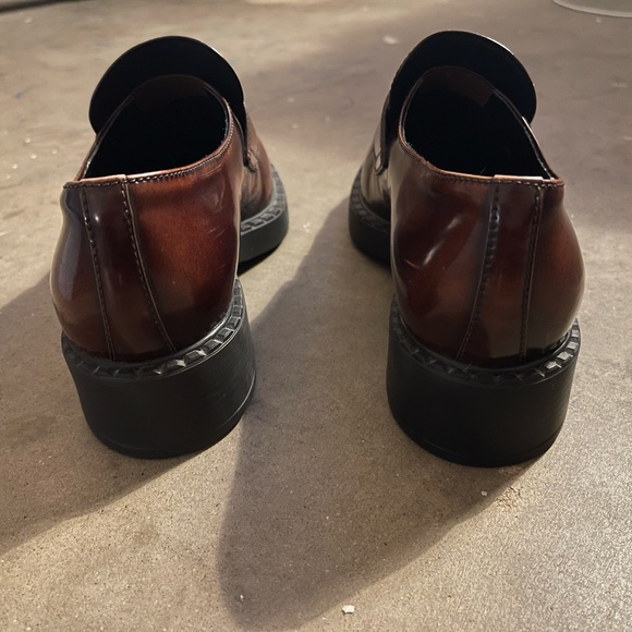 Prada Brown Leather Penny Loafers with Logo Plaque - Picture 3 of 8